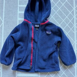 Patagonia Kids Blue Fleece Hoodie with Red Trim